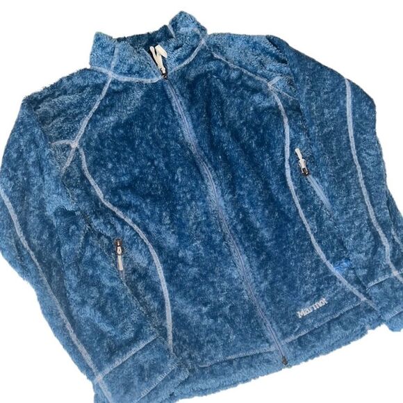 Marmot Fleece Blue Zip Up Long Sleeves Front Pociets Jacket Size Medium - Picture 1 of 13